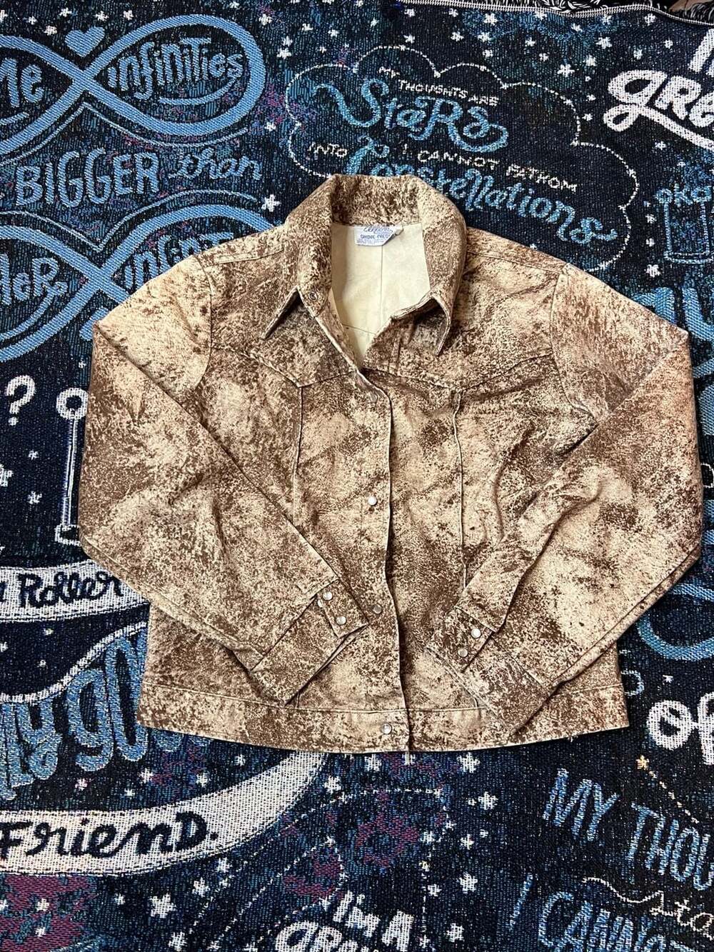 Vintage Allen Brand Western Snap-Front Jacket Brown Speckled Print Fits S/M